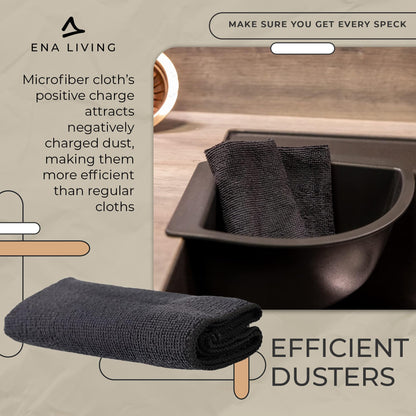 - ENA Living Black Microfibre Cloth | Efficient Dusters For Cleaning -