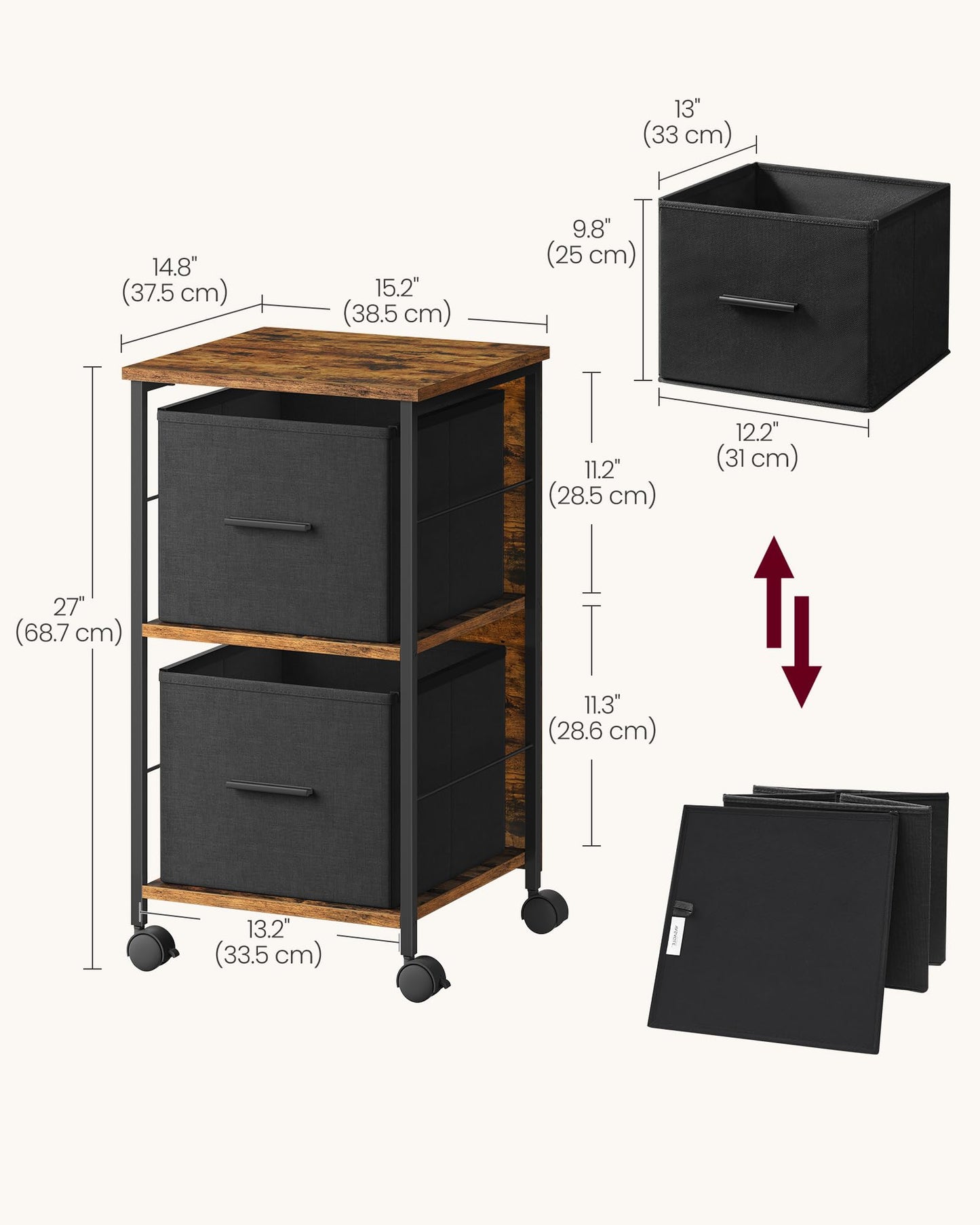 - VASAGLE Filing Cabinet with 2 Drawers -