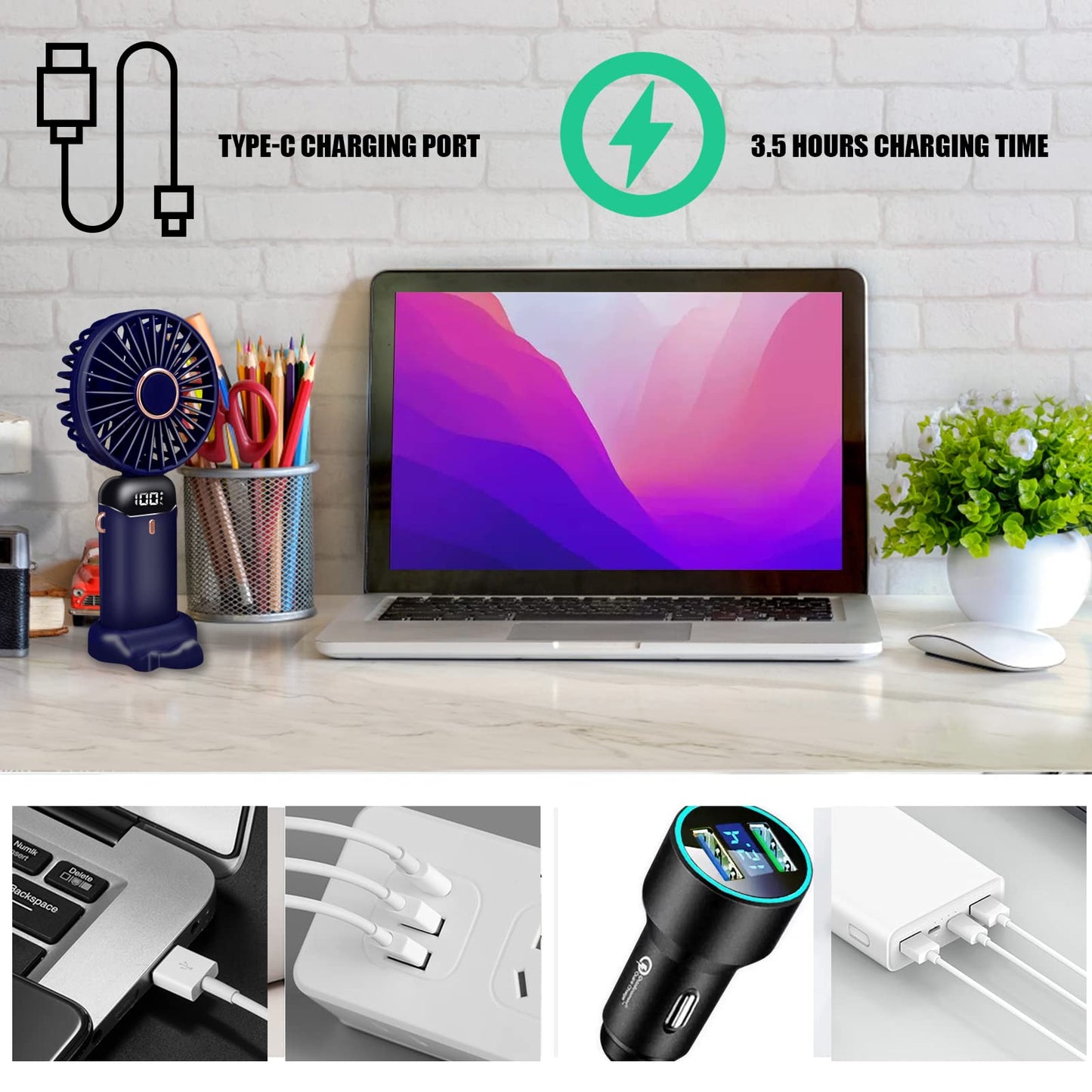 - Jsdoin Hand Held Fan | Portable Handheld USB Rechargeable Fans | 5 Speeds -