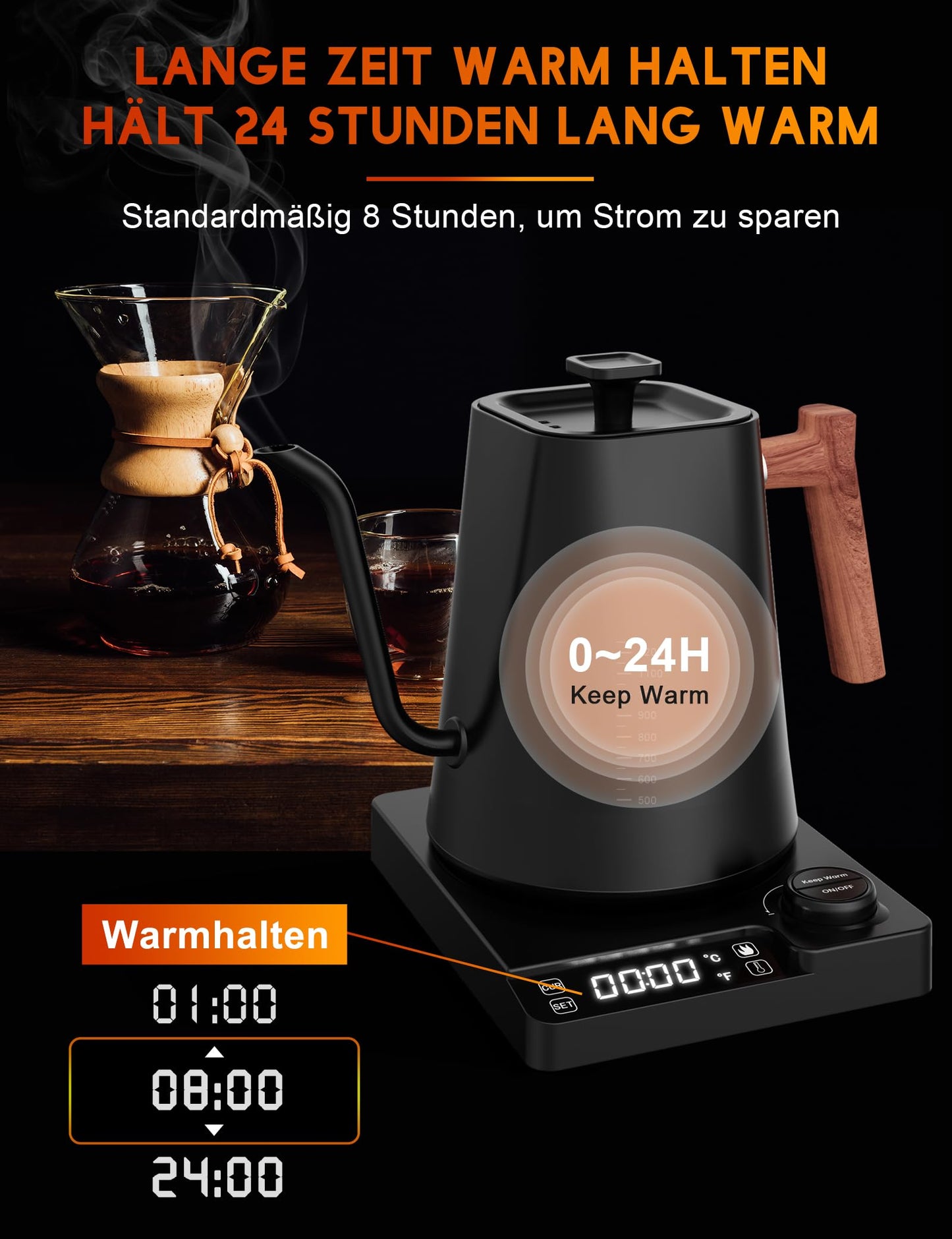 - Vmotal Stainless Steel Kettle with Temperature Setting, Gooseneck Kettle, 24-Hour Heat Function, Electric Tea Kettle with Temperature Display -