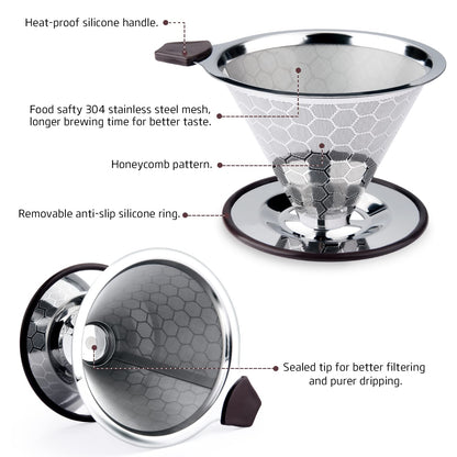 - FOXAS Pour Over Coffee Filter | Stainless Steel Reusable Coffee Dripper -