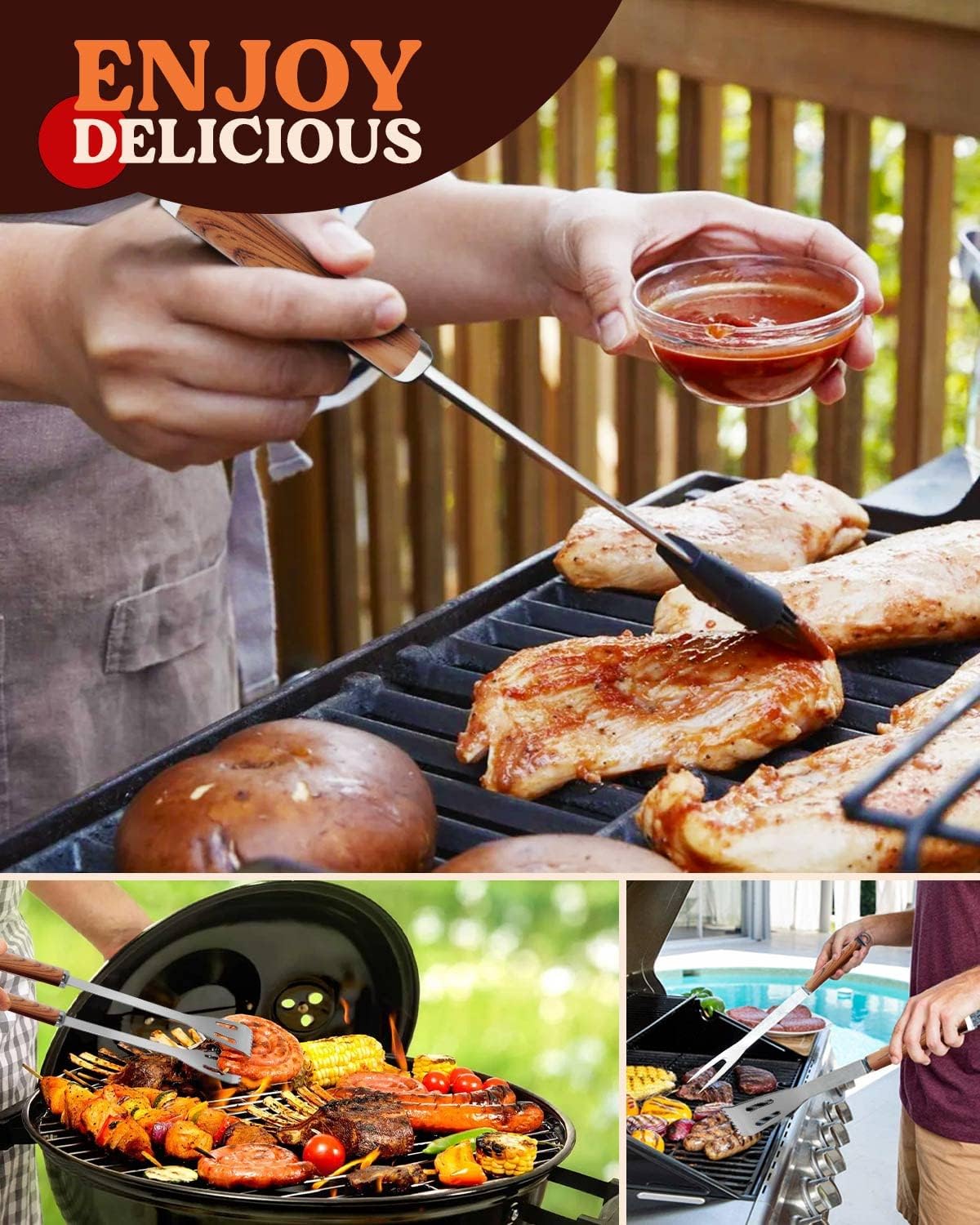 - KALAHOL 7-in-1 BBQ Tools Set | Extra Thick Stainless Steel Grill Tool Set | Storage Bag -