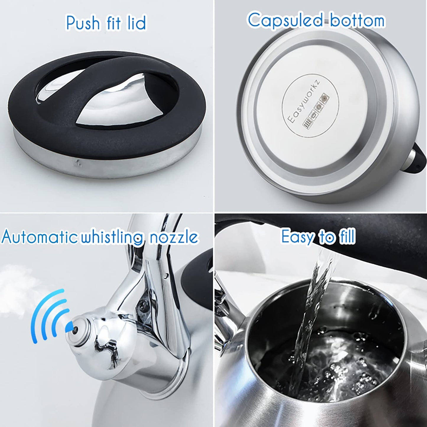- Easyworkz Whistling Stovetop 3.0l Tea Kettle -