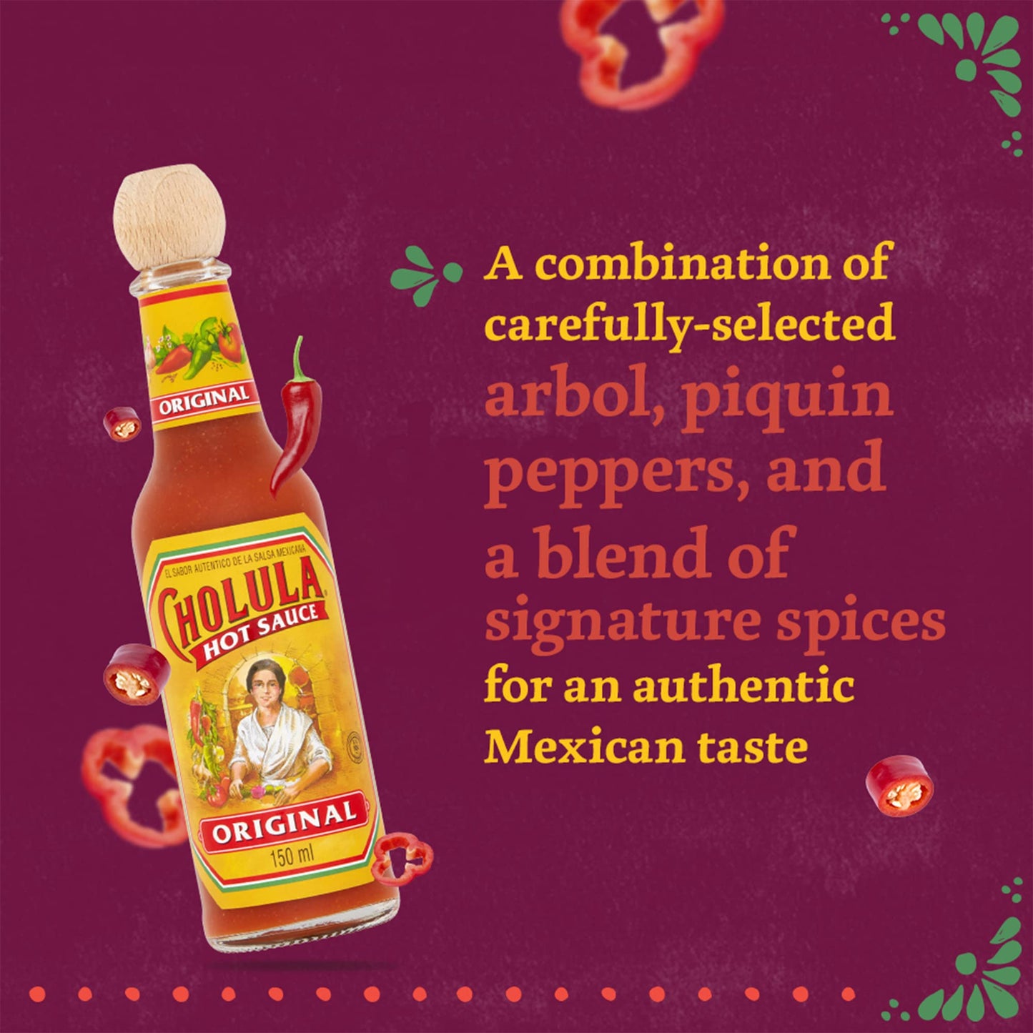 Cholula Hot Sauce Original 150 ML | Pack of 2 | Made from Chillies and Spices | Use as Condiment | for Vegan and Non-Vegan Cuisine | Perfect for Pizza, Chicken Wings, and Pop Corn
