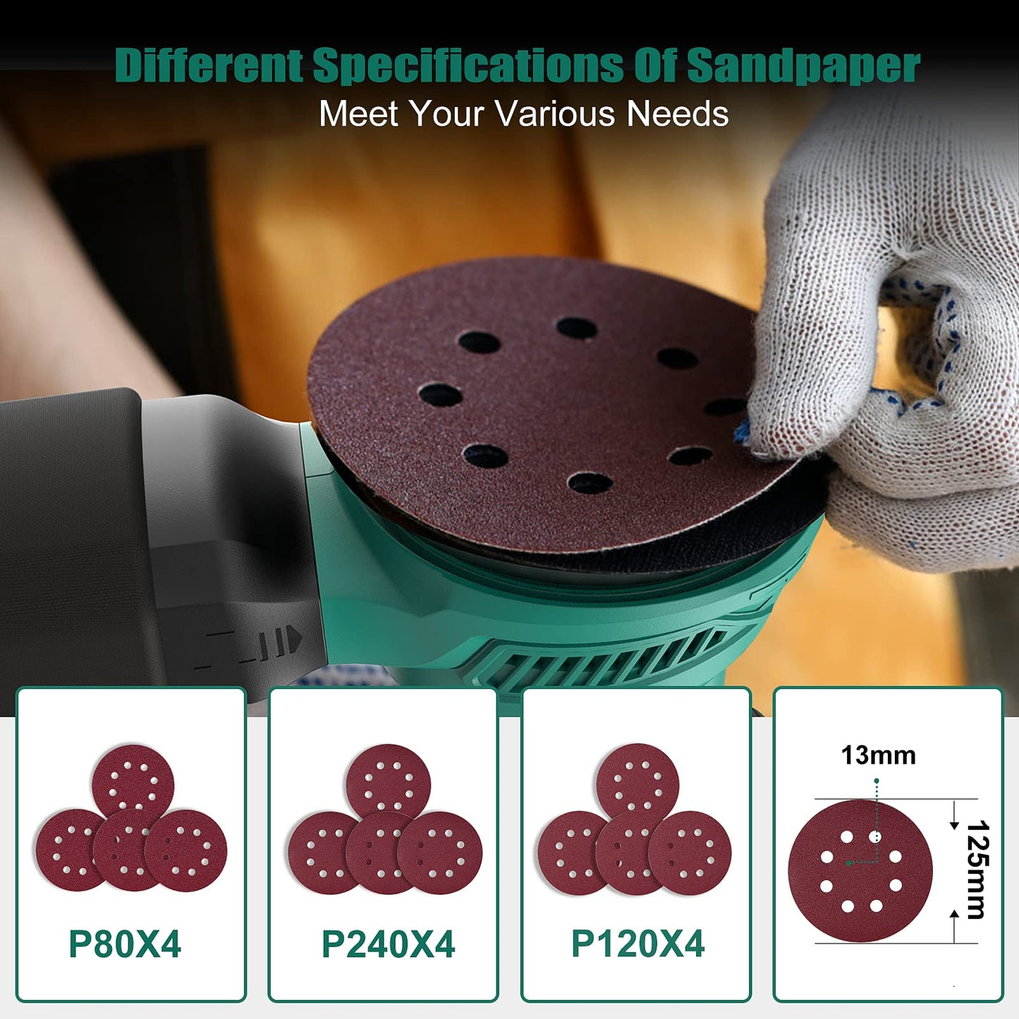 - HYCHIKA Orbital Sander | 300W 13000RPM Random Orbital Sander | 6 Variable Speeds | 125mm 12Pcs Sandpapers | Electric Sander with Dust Collection -