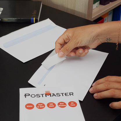 - Postmaster A4 Envelopes | Peel & Seal 100GSM | White Paper | 25 Pack -