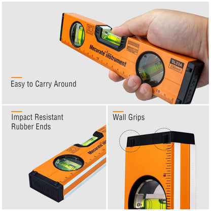- Mecurate Spirit Level | 9 inch | 230mm | Metric Scale Magnetic Torpedo Level -