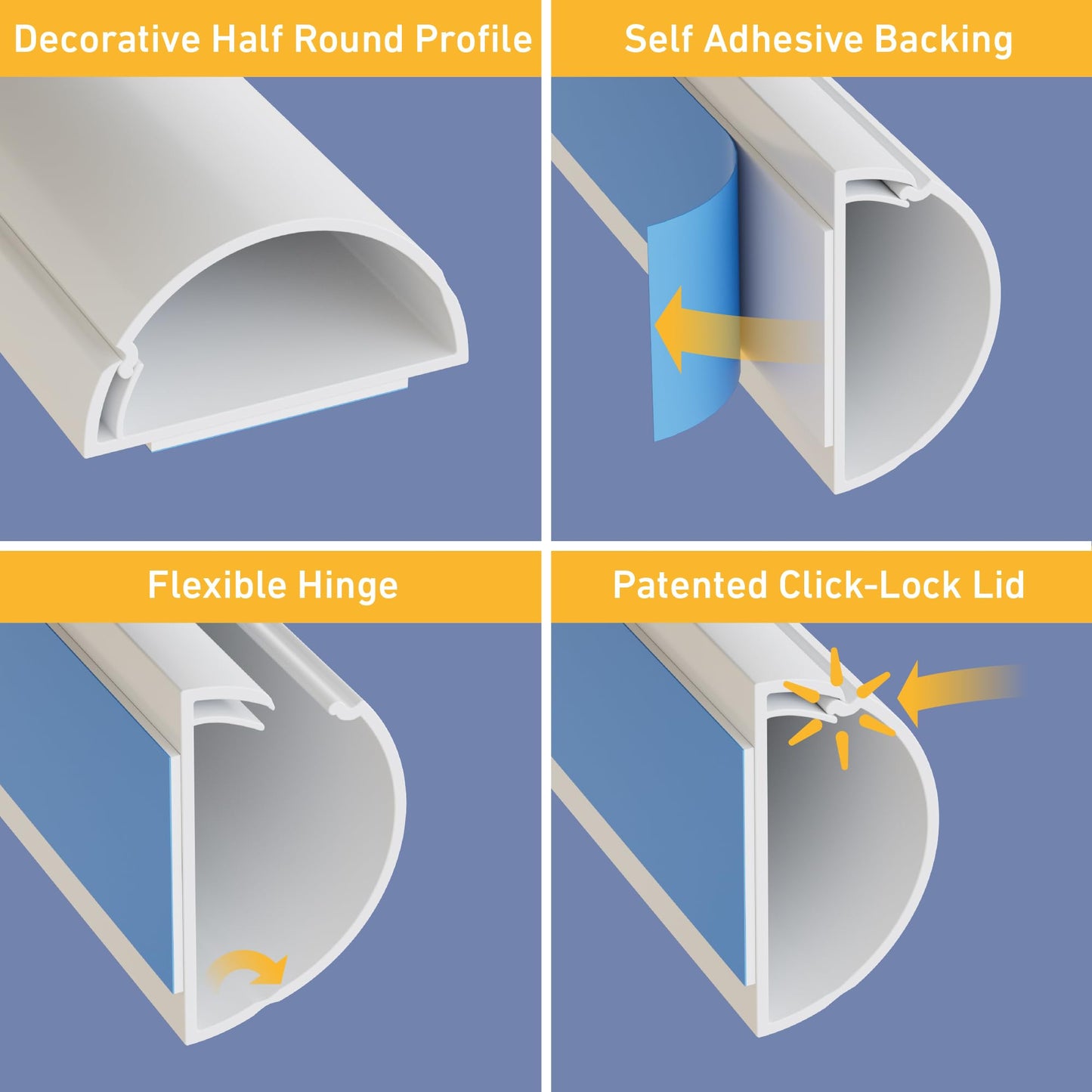 D-Line EU/1D3015W/EH Mini Trunking, Electrical Cable Management Solution, Self-Adhesive Cord Cover - 30mm (W) x 15mm (H) - White (1-Meter Length)