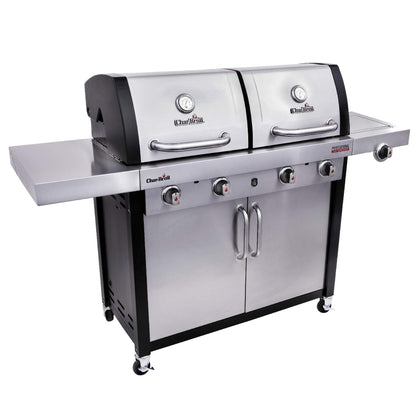Char-Broil Professional Series 4600 S Double Header - 4 Burner Gas Barbecue Grill with TRU-Infrared Technology and Side-Burner, Stainless Steel Finish.