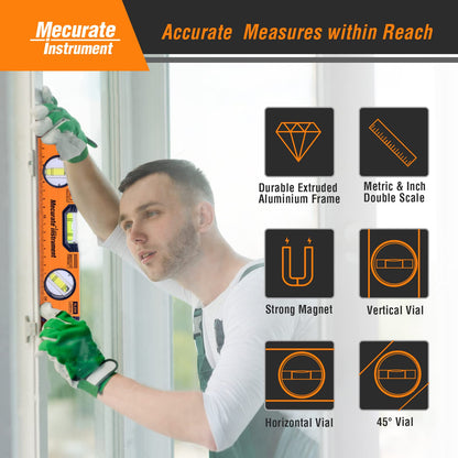 - Mecurate Spirit Level | 9 inch | 230mm | Metric Scale Magnetic Torpedo Level -