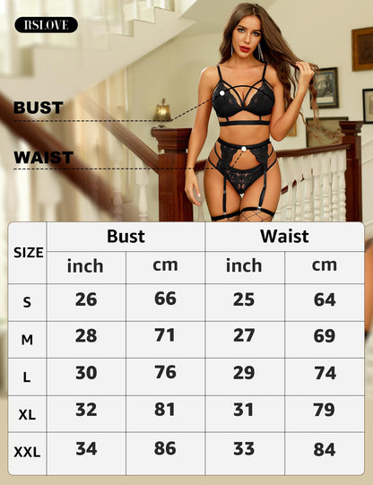 - RSLOVE Sexy Lingerie for Women | Floral Lace Bra and Panty Set | 3 Pieces | Black -