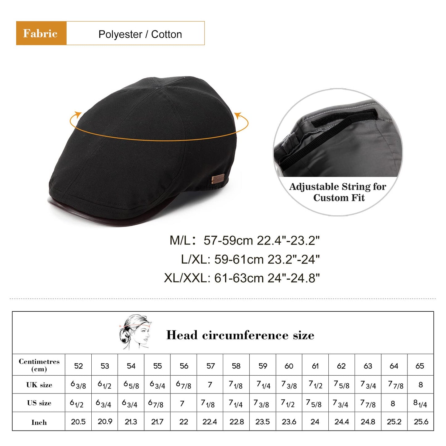 Comhats Mens Showerproof Waterproof Flat Duckbill Cap Gatsby Ivy Irish Newsboy Cabbie Golf Shooting Driving Hat Adjustable (M/L, Black)