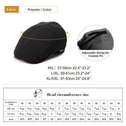 Comhats Mens Showerproof Waterproof Flat Duckbill Cap Gatsby Ivy Irish Newsboy Cabbie Golf Shooting Driving Hat Adjustable (M/L, Black)