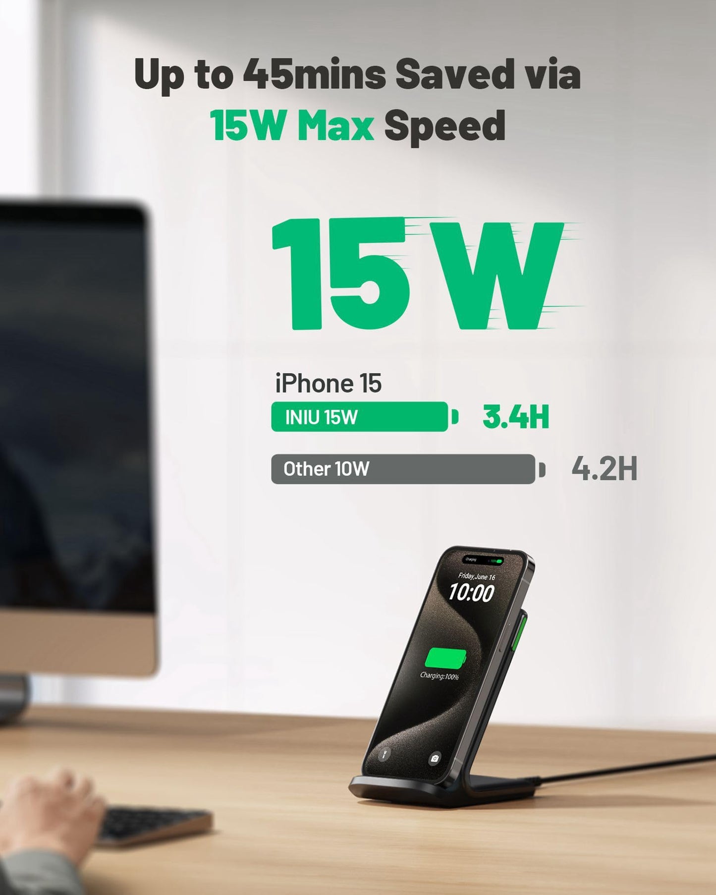 - INIU Wireless Charger | 15W Fast Wireless Charging Stand | Qi Certified | Sleep-friendly -