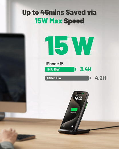 - INIU Wireless Charger | 15W Fast Wireless Charging Stand | Qi Certified | Sleep-friendly -