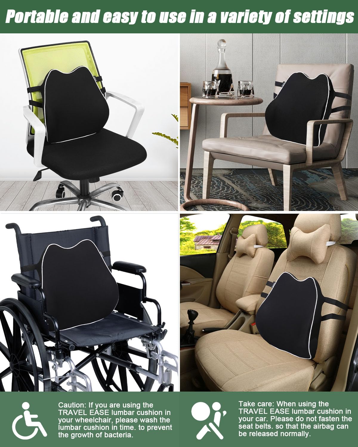 Comfort Lumbar Support Cushion, Ergonomic Memory Foam Lumbar Support for Car, Black Back Support Cushion Pillow, Breathable Car Seat Back Support for Office Chair Car Seat Prevent Lower Back Sciatica