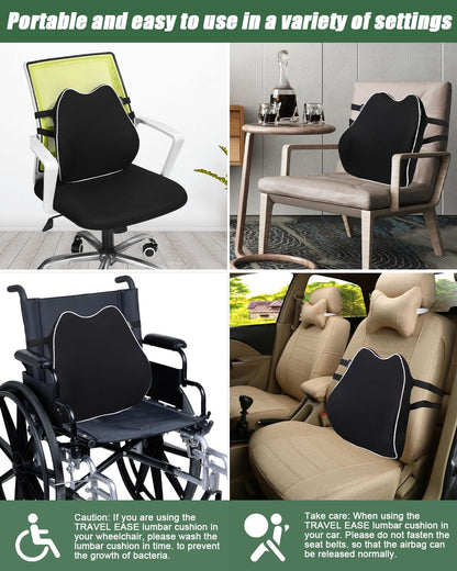 Comfort Lumbar Support Cushion, Ergonomic Memory Foam Lumbar Support for Car, Black Back Support Cushion Pillow, Breathable Car Seat Back Support for Office Chair Car Seat Prevent Lower Back Sciatica