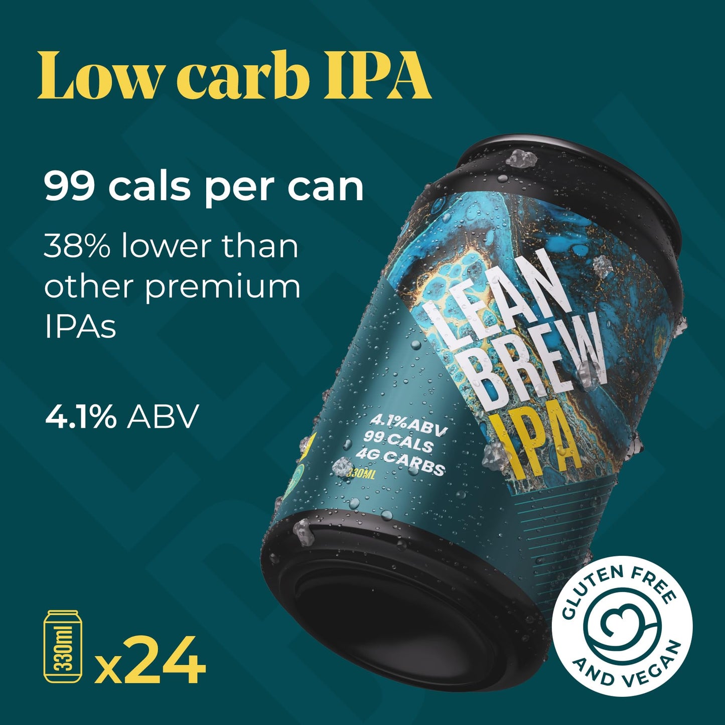 - LEAN BREW IPA | Gluten Free Beer | Low Carb Beer 24 Pack x 330ml Beer Cans -