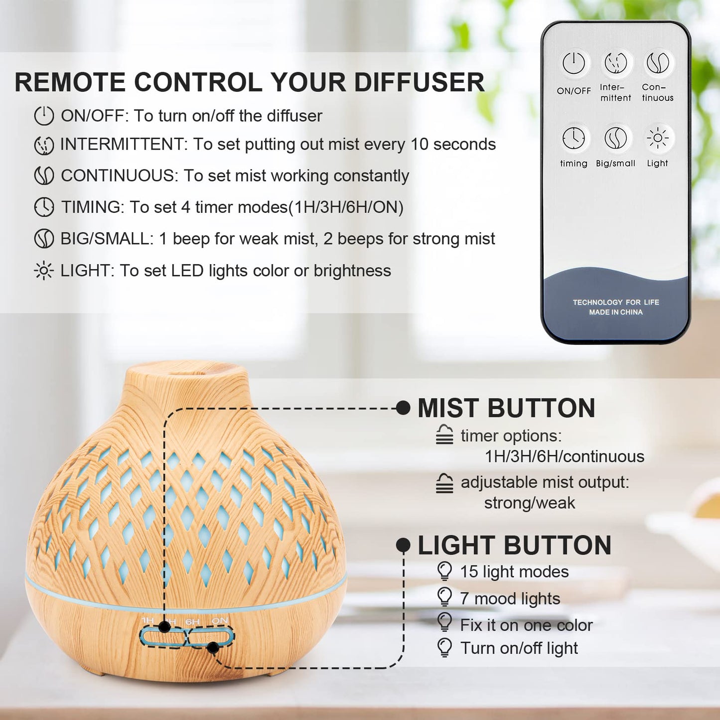 - SPLITSKY 400ML Essential Oil Diffuser | Remote Control Aroma Diffuser | 6 Essential Oils Gift Set -