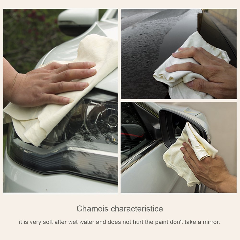 Car Natural Chamois Cleaning Cloth, RIVERLAKE Genuine Deerskin Leather Auto Car Wash Drying Towel,Super Absorbent,3 Available Sizes. (S:20''x12'' - 1PACK)