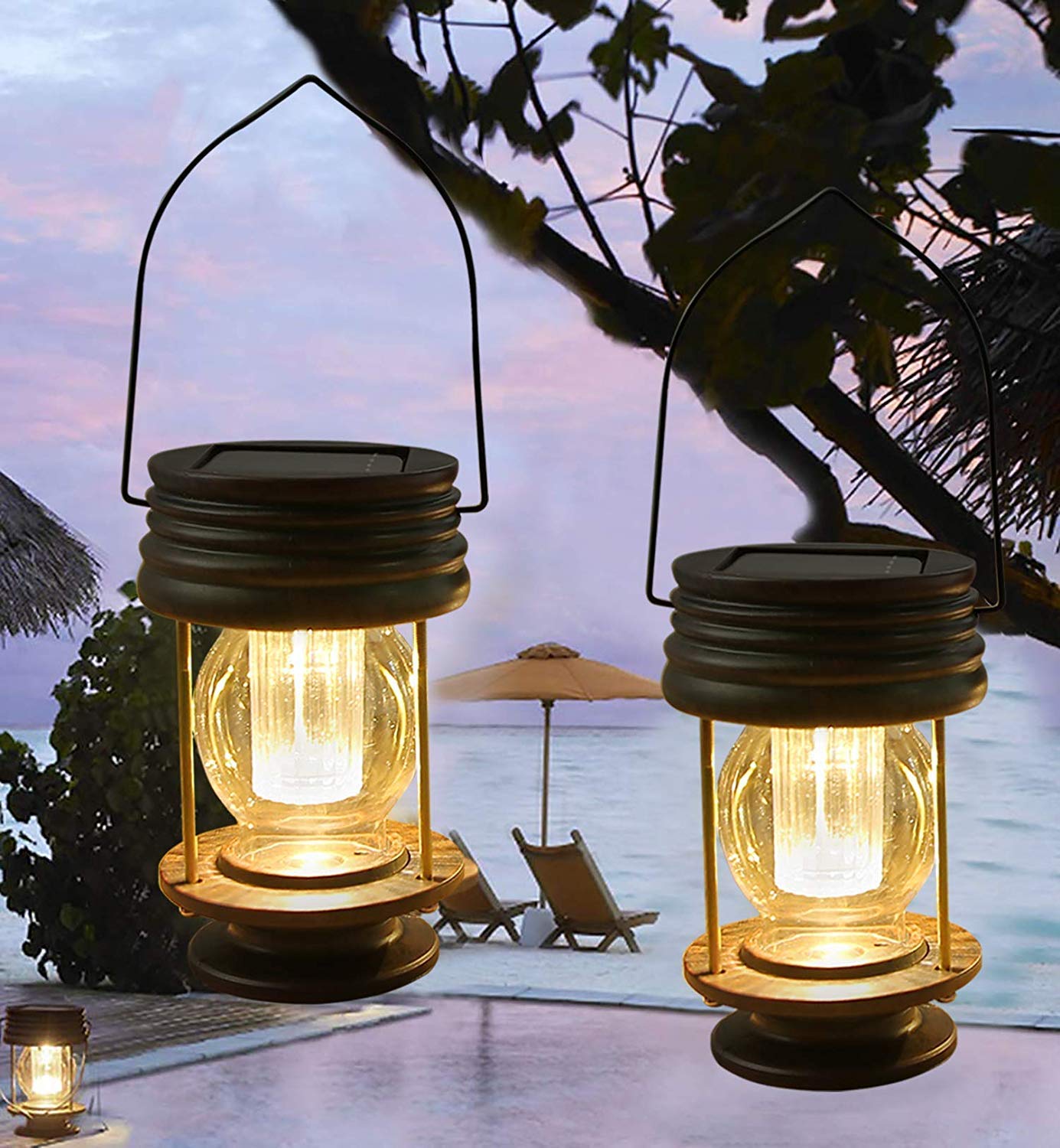 - Solar Hanging Lanterns | 2 Pack Outdoor Garden Table Lamp -