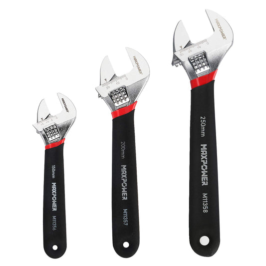- MAXPOWER Adjustable Spanner Set | 3PCs Adjustable Wrench Set | Shifter Spanners with Soft Grip -