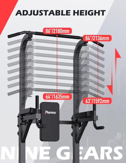- PASYOU PU40 Power Tower | Adjustable Pull Up Bar Dip Station for Home Gym -
