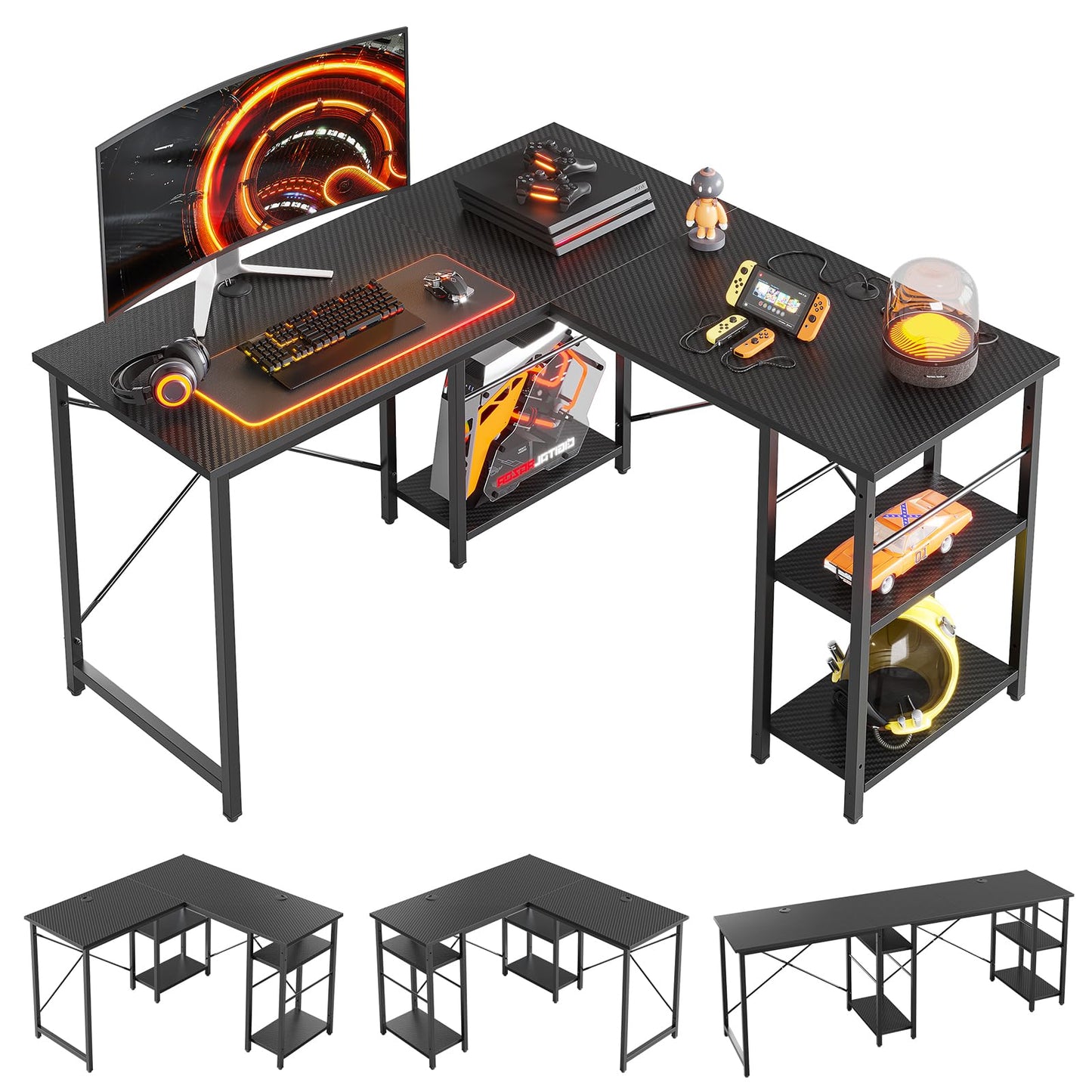 Bestier 192CM Reversible L Shaped Desk with Shelves 120CM Industrial Corner Desk Long Stable Computer Workstation with 2 Cable Holes