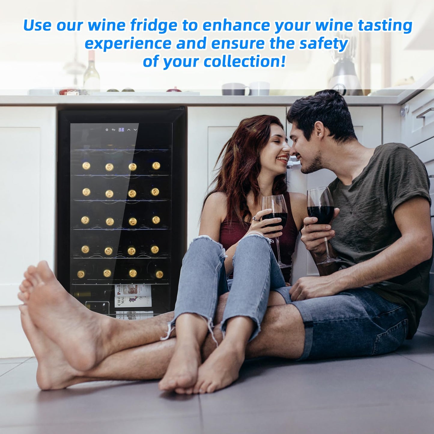 - Display4top 28 Bottles Wine Fridge | Wine Cooler | Wine refrigerator | Digital Touch Screen -