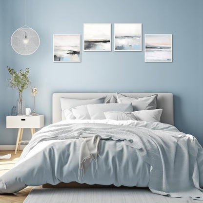 Dazzlewall Abstract Wall Decor Poster Modern White Blue Grey Wall Poster for Bedroom Living Room Decor 12x12 in Unframed Set of 4