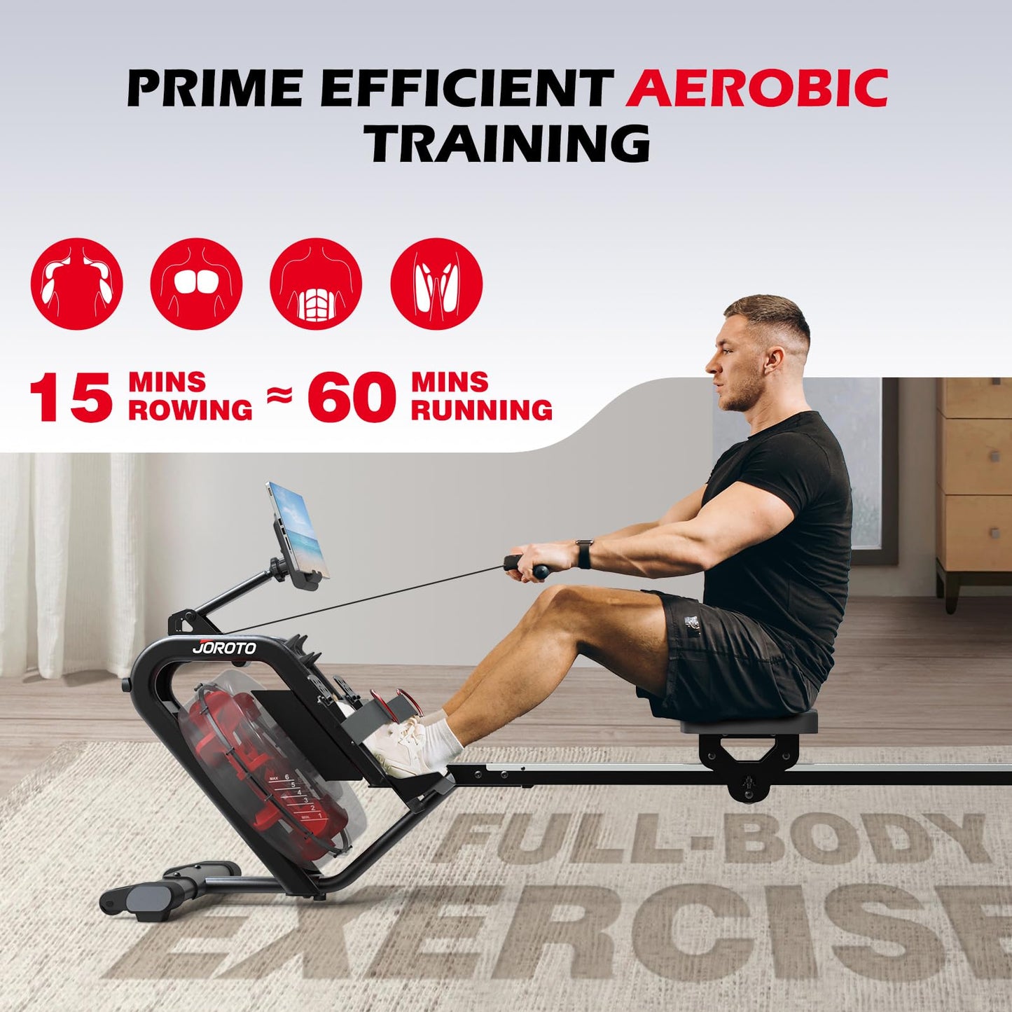 - JOROTO Water Rowing Machine For Home Gym | 150KG Weight Capacity With Bluetooth Connection -