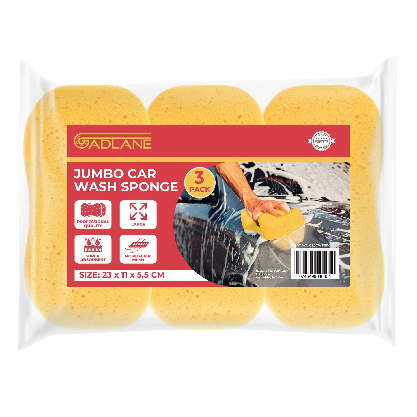 - GADLANE Jumbo Car Wash Sponges 3 Pack | Super Absorbent Car Sponge Set | Pack of 3 -