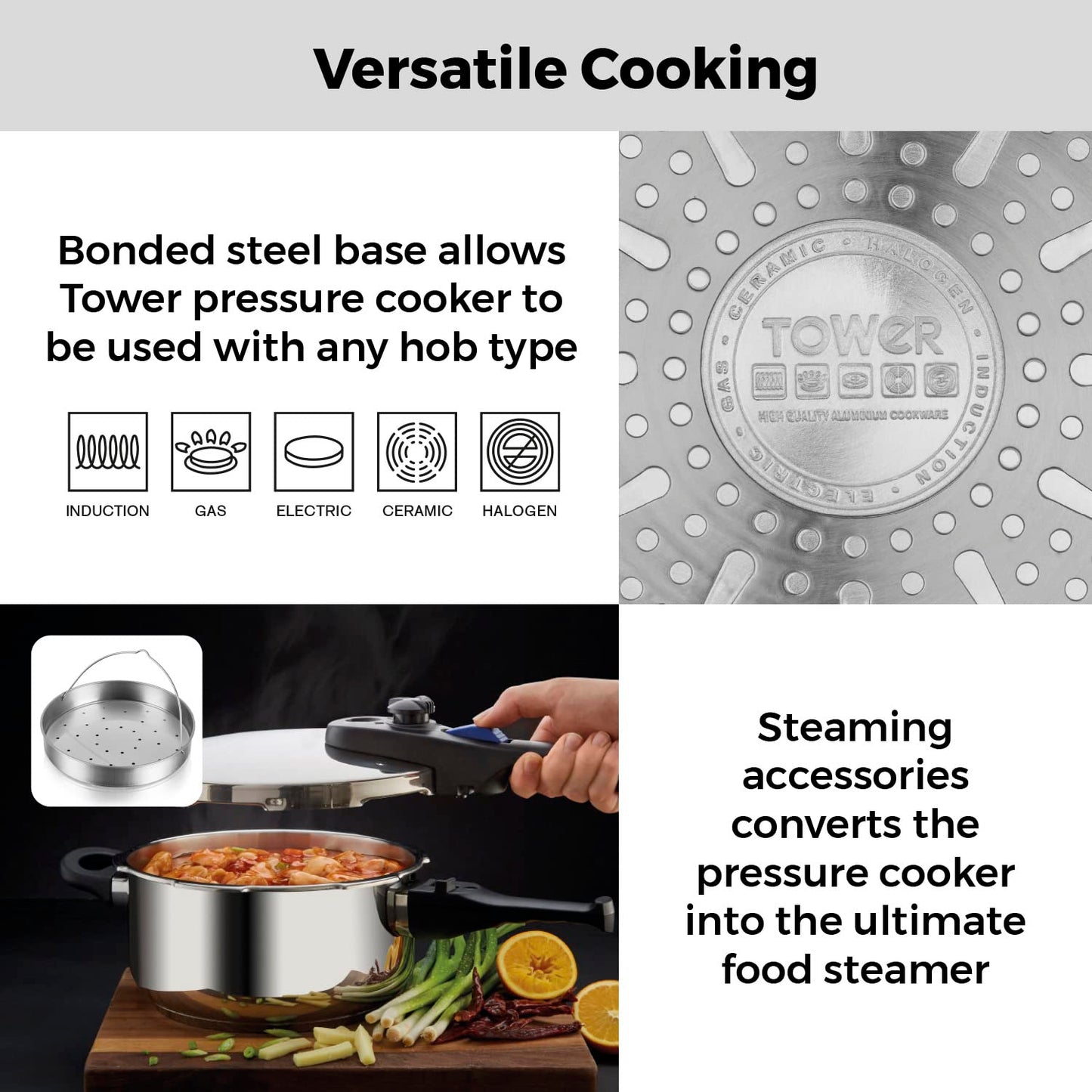 - Tower T920004S4L Express Pressure Cooker | Bakelite Handle | Secure Locking Lid -
