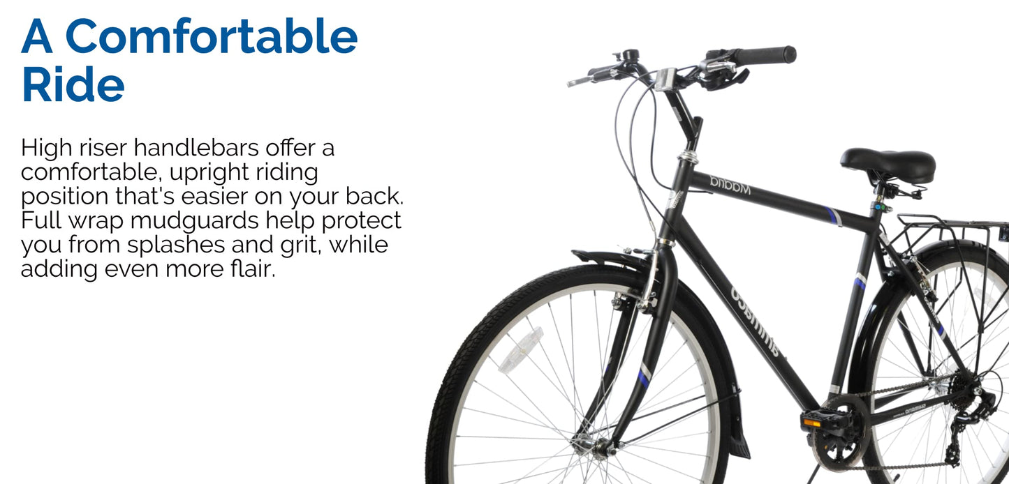 Ammaco Mens Hybrid Bike Madrid 700c Wheel Trekking Bike 23" Frame Black 7 Speed