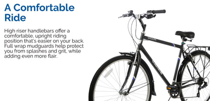 Ammaco Mens Hybrid Bike Madrid 700c Wheel Trekking Bike 23" Frame Black 7 Speed