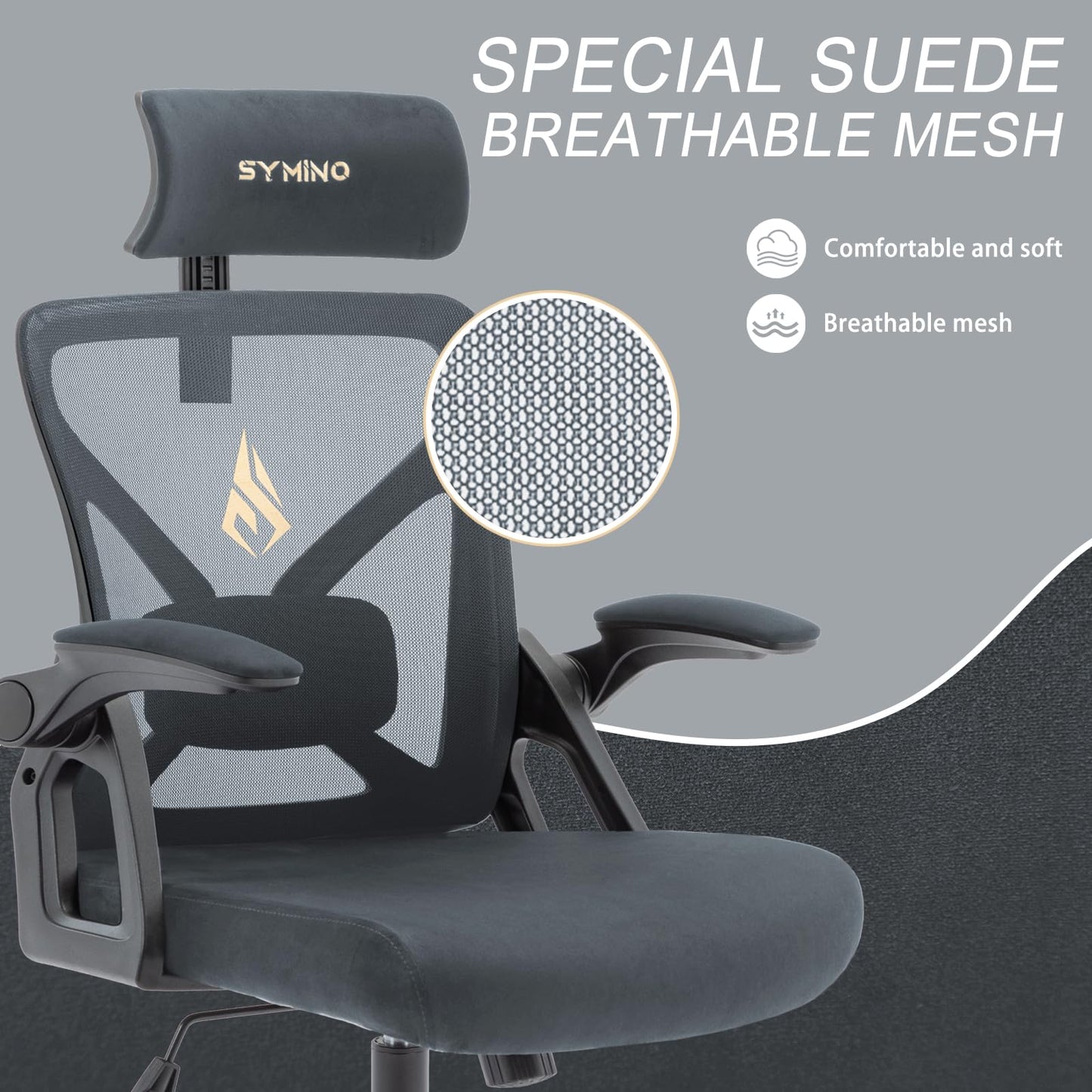 - Symino Office Chair | Ergonomic Office Chair | Lumbar Support | Desk Chair | 150 kg | Grey -