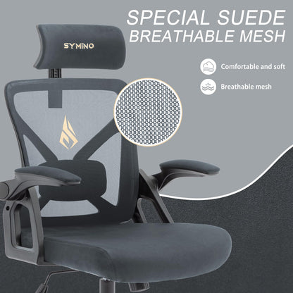 - Symino Office Chair | Ergonomic Office Chair | Lumbar Support | Desk Chair | 150 kg | Grey -