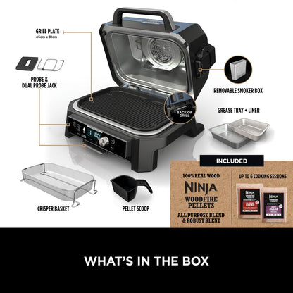- Ninja Woodfire Pro Connect XL Electric BBQ Grill and Smoker | App Control | Digital Probe -