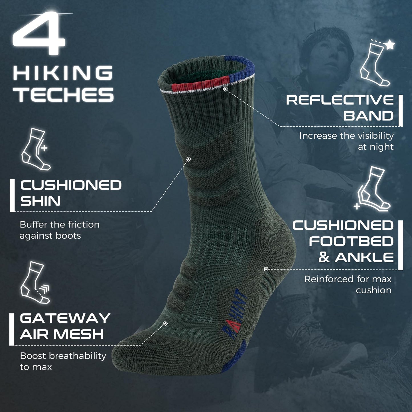 - Merino Wool Compression Anti-Blister Hiking Socks | Outdoor Walking Crew Socks for Men | 3 Pairs -