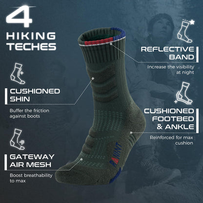 - Merino Wool Compression Anti-Blister Hiking Socks | Outdoor Walking Crew Socks for Men | 3 Pairs -