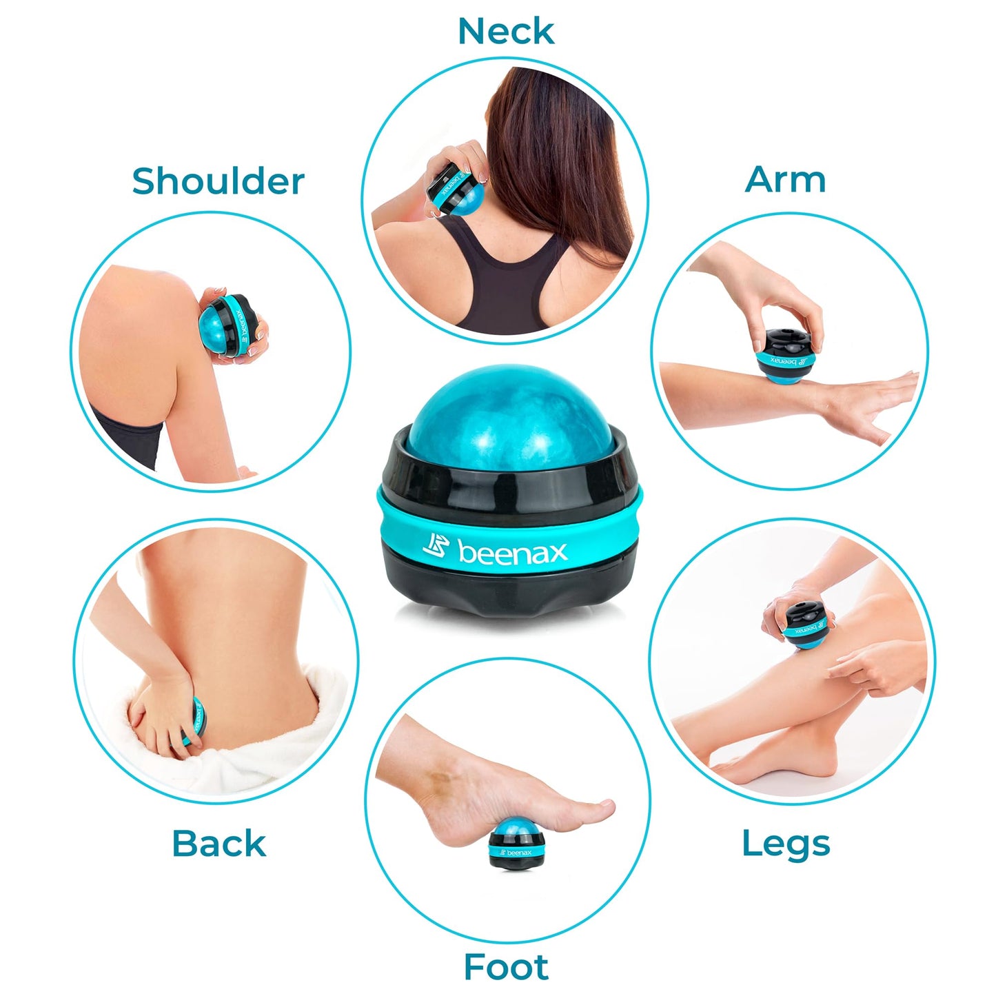 Beenax Massage Roller Ball (Set of 2), Sore and Tight Muscle Pain Relief, Manual Self Massager, Relax Shoulders, Arms, Neck, Back, Legs, Calves, Foot and Body Tension, Essential Oil or Lotion
