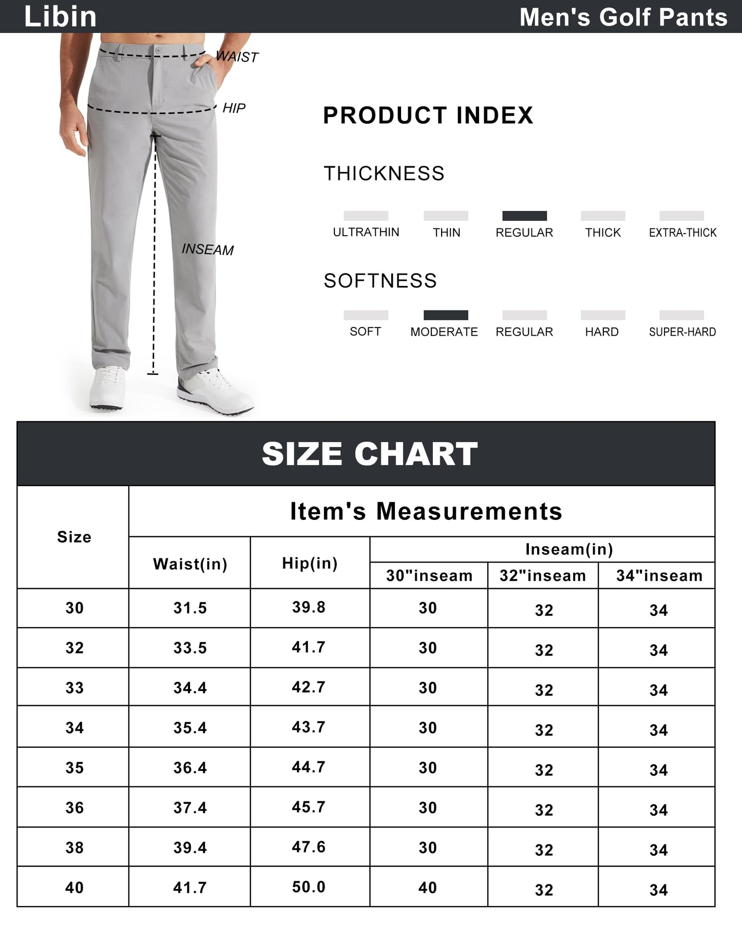 - Libin Mens Golf Trousers | Slim Fit Stretch Work Dress Pants -
