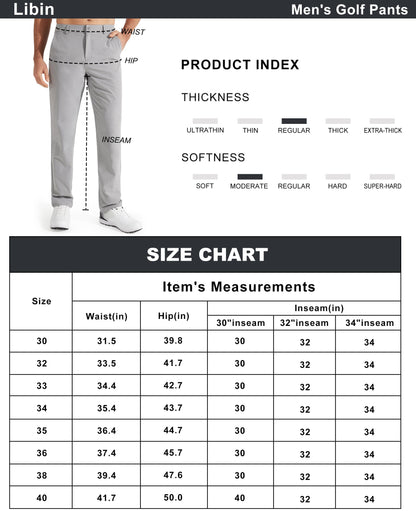 - Libin Mens Golf Trousers | Slim Fit Stretch Work Dress Pants -