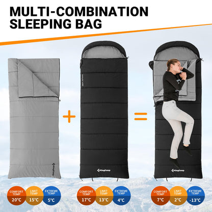 - KingCamp 4 Season Flannel Sleeping Bag For Adults | Warm & Cool Weather XL Wide -