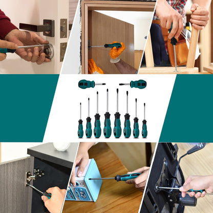 10pcs Screwdriver Set,Heavy Duty Chrome Vanadium Steel Made,Magnetic Screwdriver with 5 Cross& 5 Flat Head,Muti Purpose Screwdriver Kit,Durable Hand Tools in Carry Bag