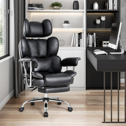 - IWMH Big and Tall Leather Office Chair 400LBS | High Back Reclining Desk Chair | Wide Seat & Footrest | Lifting Headrest Executive Office Chair -