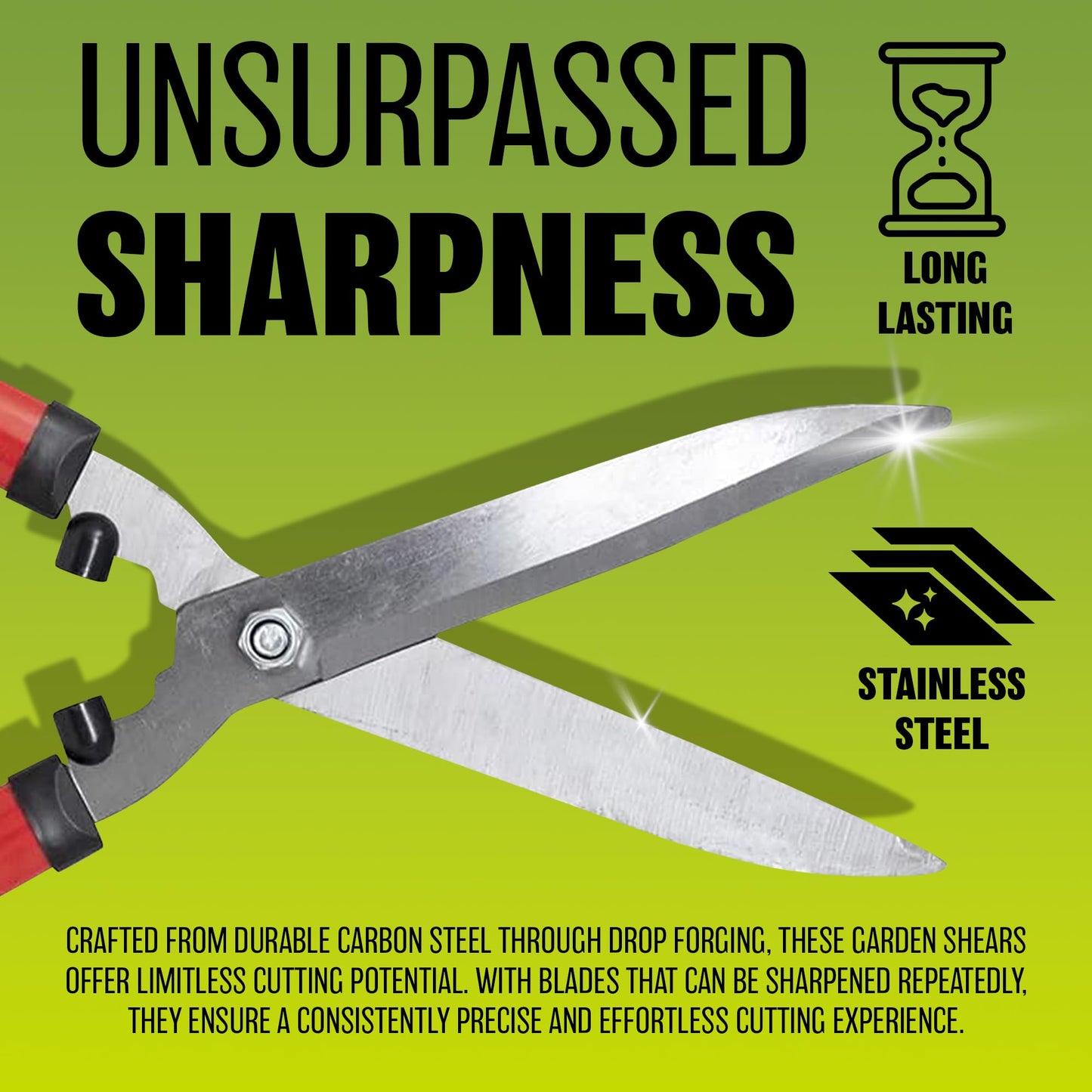 20'' Carbon Steel Hedge Shears - Anti-Slip Handles Grip Garden Grass Shrubs Bushes Trimmer | Lightweight, Razor Sharp Cut, Rust Resistant - Blade Tools for Gardening, Cutting, Trimming, Shearing