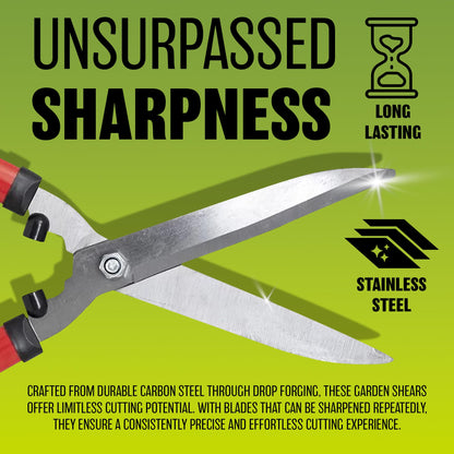 20'' Carbon Steel Hedge Shears - Anti-Slip Handles Grip Garden Grass Shrubs Bushes Trimmer | Lightweight, Razor Sharp Cut, Rust Resistant - Blade Tools for Gardening, Cutting, Trimming, Shearing