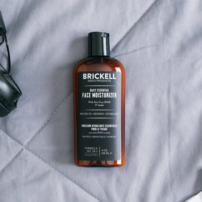 Brickell Men's Daily Essential Face Moisturizer for Men, Natural and Organic Fast-Absorbing Face Lotion with Hyaluronic Acid, Green Tea, and Jojoba, 118 mL, Scented