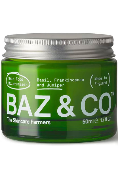 BAZ & CO Skin Food Moisturiser Face Cream for Men 50ml with Basil, Frankincense and Juniper